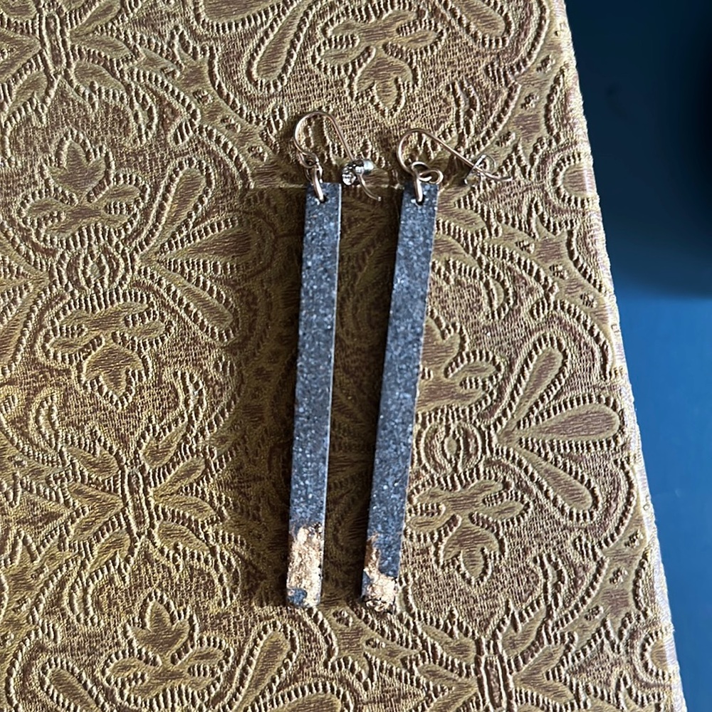 Long Stone Bar Gold Earrings